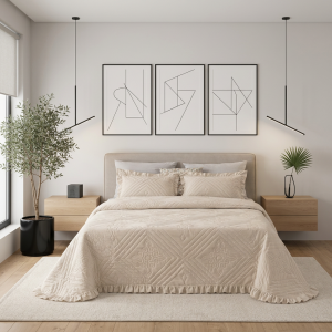 Wood Conjunto Colcha + Jogo de Cama + Almofadas Cheias